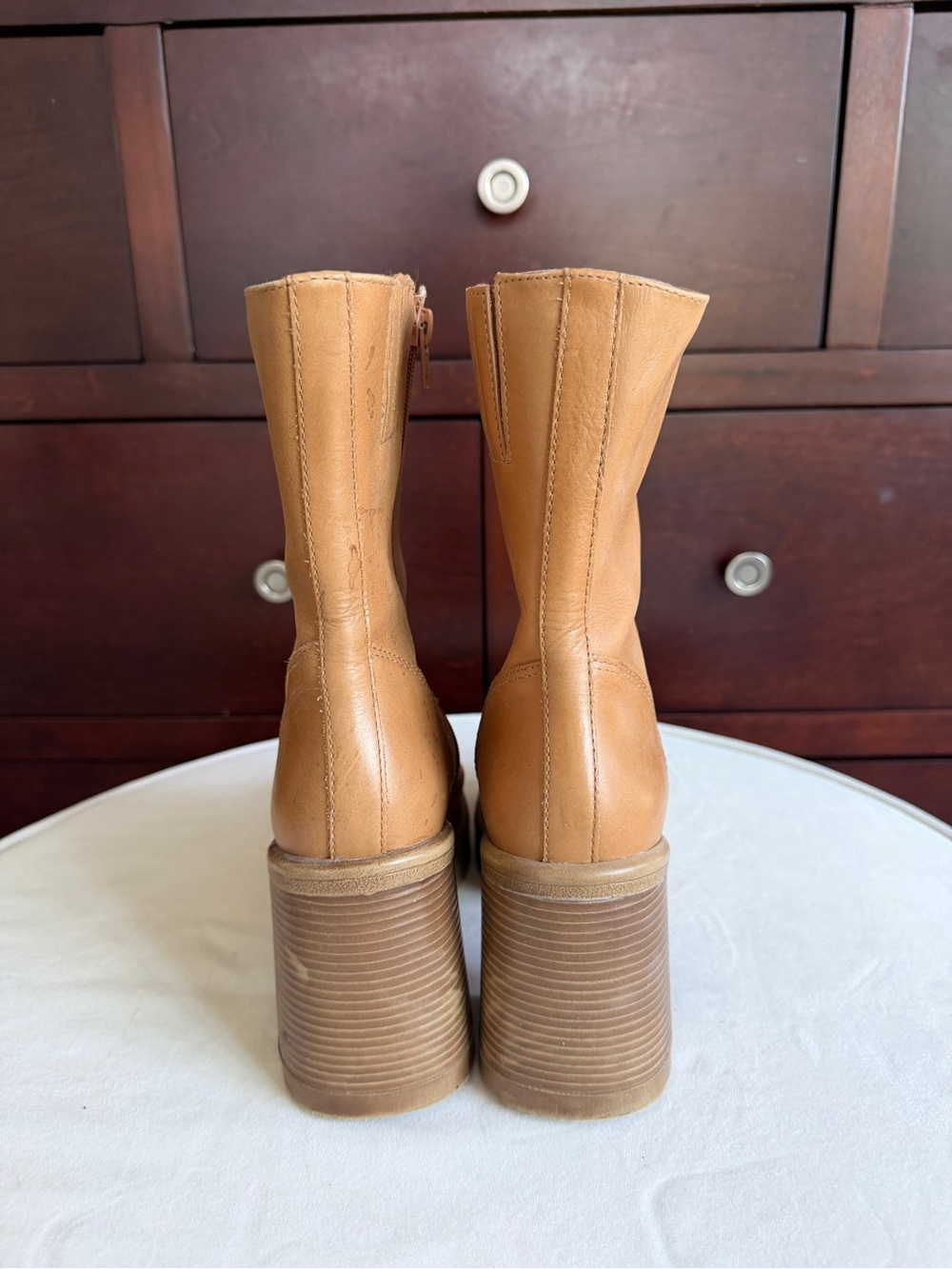 Steve Madden Cognac Platform Block Heel Ankle Boots - Picture 4 of 4